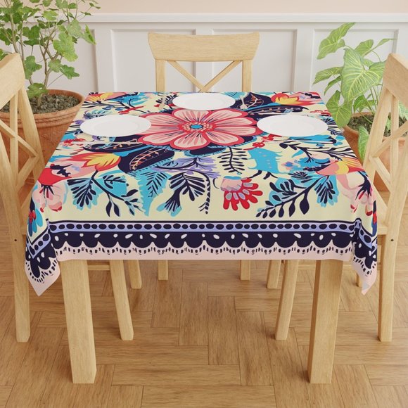 Boho Tablecloth | Vintage Tablecloth | Floral table cloth | Rectangle Square - Picture 4 of 5